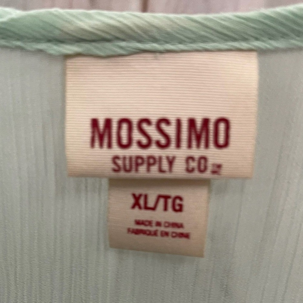 Mossimo Mint Green Lace Shoulder Roll Tab Sleeve Sheer Blouse XL - Picture 6 of 7
